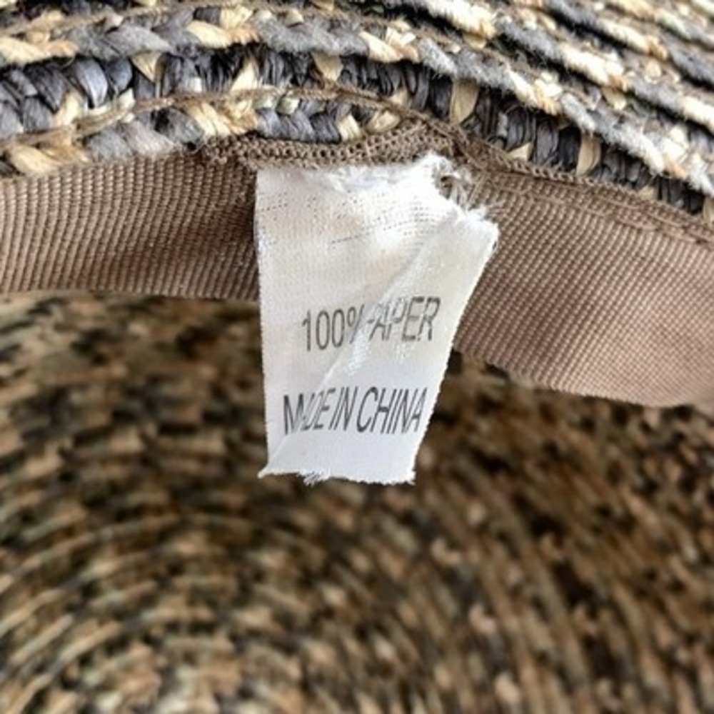 David & Young Wide Brim Floppy Sun Hat Paper Straw Mixed Tweed Natural Gray VG - Picture 9 of 9